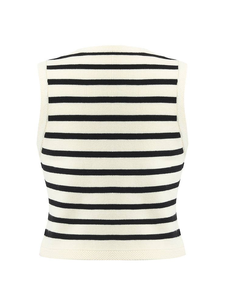 Knit Striped V-Neck Vest Cardigan GOELIA