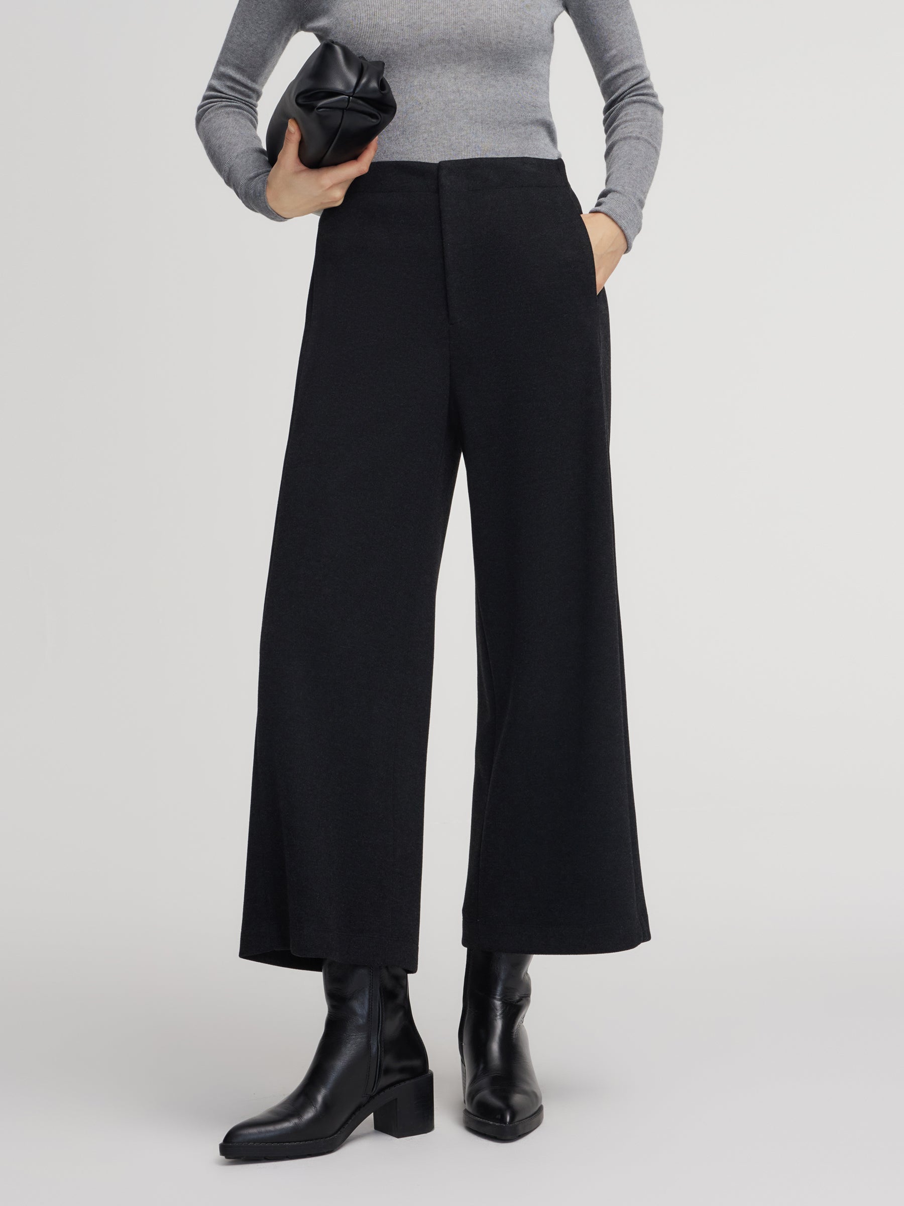 Stretch Adjustable Waist Straight Leg Women Knit Cropped Pants GOELIA