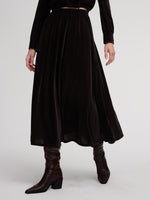 Velvet Twist Front Knit Top And Skirt Two-Piece Set With Floral Ribbon GOELIA