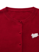 100% Wool Sheep Embroidered Women Cardigan GOELIA