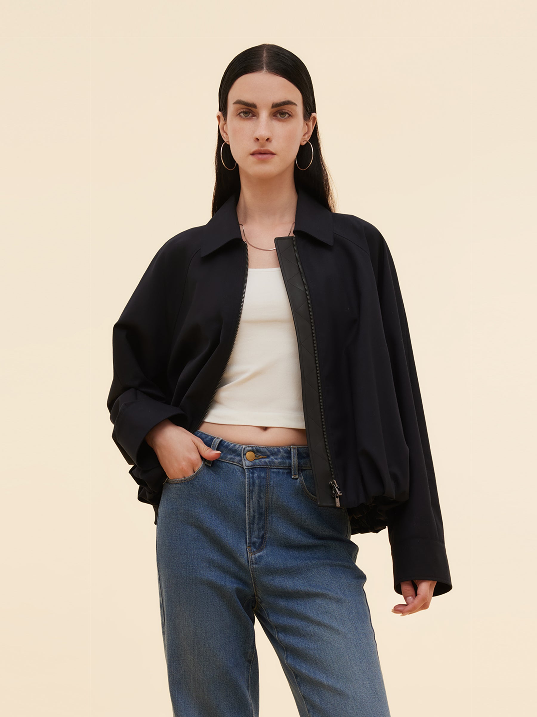 [Preview] Worsted Wool Blend Women Zip-Up Jacket GOELIA