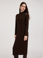 100% Wool Mock Neck Women Knit Maxi Dress GOELIA