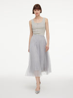 [Preview] Elastic Waist A-Line Pleated Women Mesh Skirt GOELIA