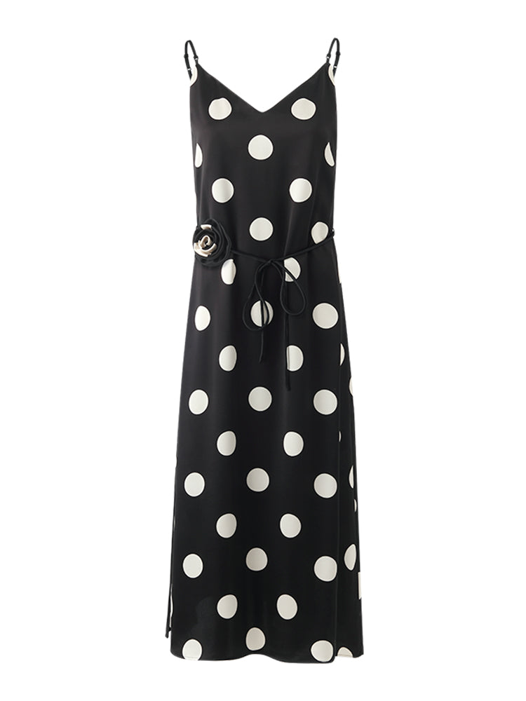 NAUTICAL POLKA DOT SPAGHETTI STRAP MIDI DRESS