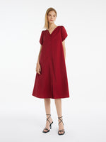 Petal Sleeves Gathered Waist V-Neck Women Midi Dress With Belt GOELIA
