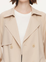 Worsted Wool Blend Women Mid Length Wrap Trench Coat GOELIA