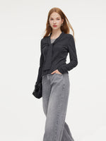 Wool Blend Mock-Layered Women Knit Top GOELIA