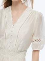 Tencel Blend Patchwork Lace Women Maxi Dress GOELIA