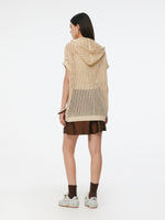 Sequins Stretch Zip-Up Women Openwork Hooded Cardigan GOELIA