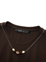 Side Twist Women T-Shirt With Detachable Beaded Necklace GOELIA
