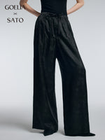 19MM Gambiered Canton Gauze Women Jacquard Straight Leg Pants GOELIA