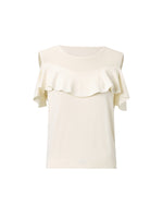 [Preview] Tencel Blend Ruffle Cold Shoulder Women Knit Top GOELIA