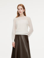 Jacquard Ruffle Neck Women Knit Top GOELIA