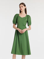 Square Neck Puff Sleeves Women Midi Dress GOELIA