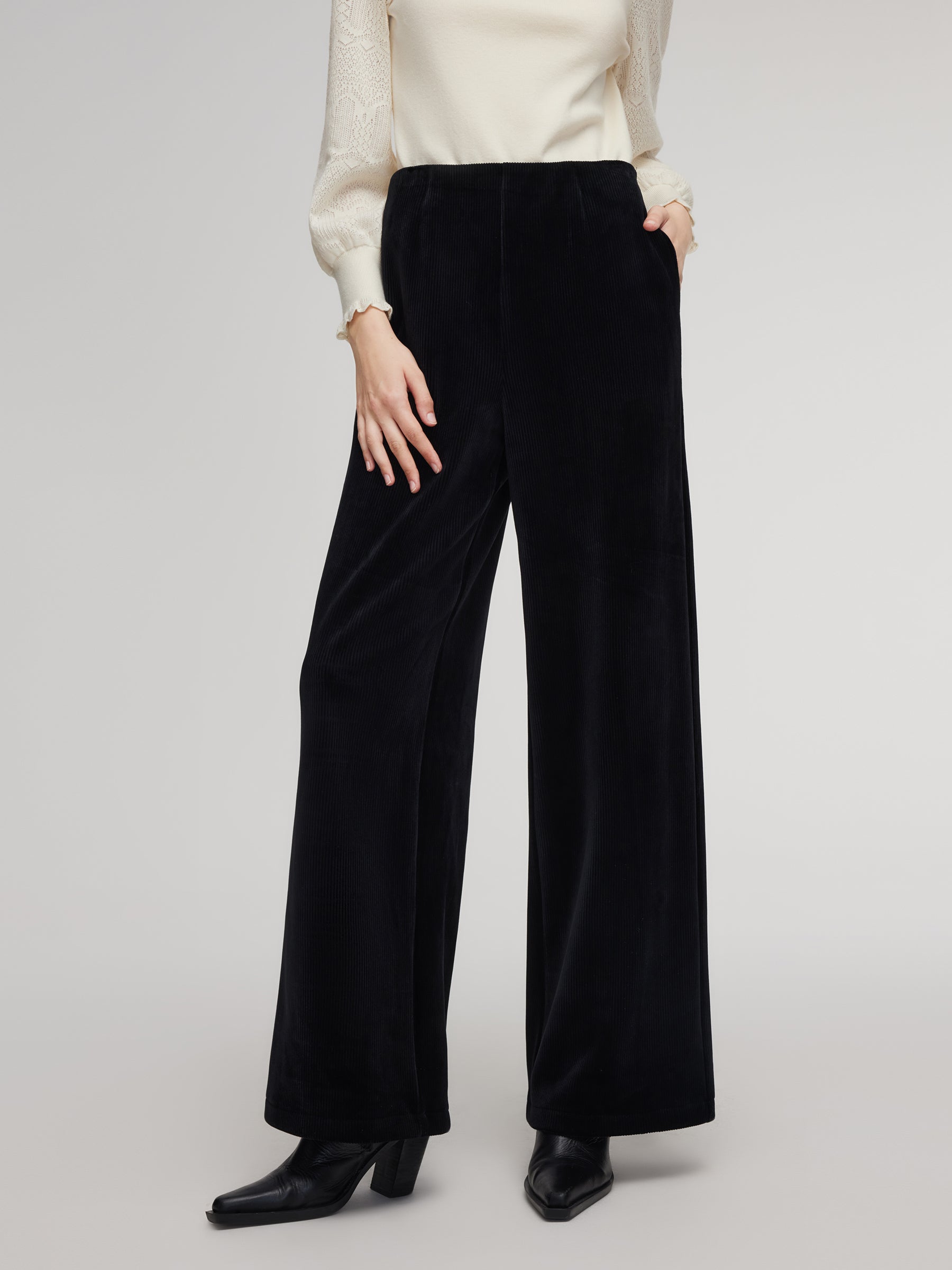 [Preview] Velvet Ribbed Knit Women Loose Straight Leg Pants GOELIA