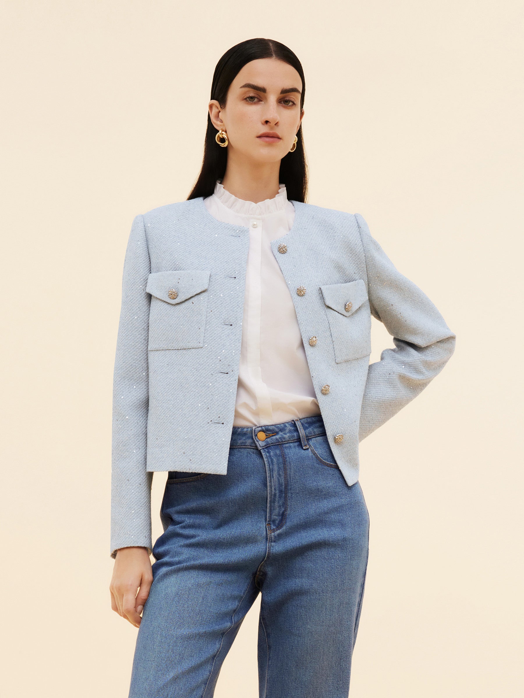 Acetate Blend Sequins Women Crop Jacket GOELIA