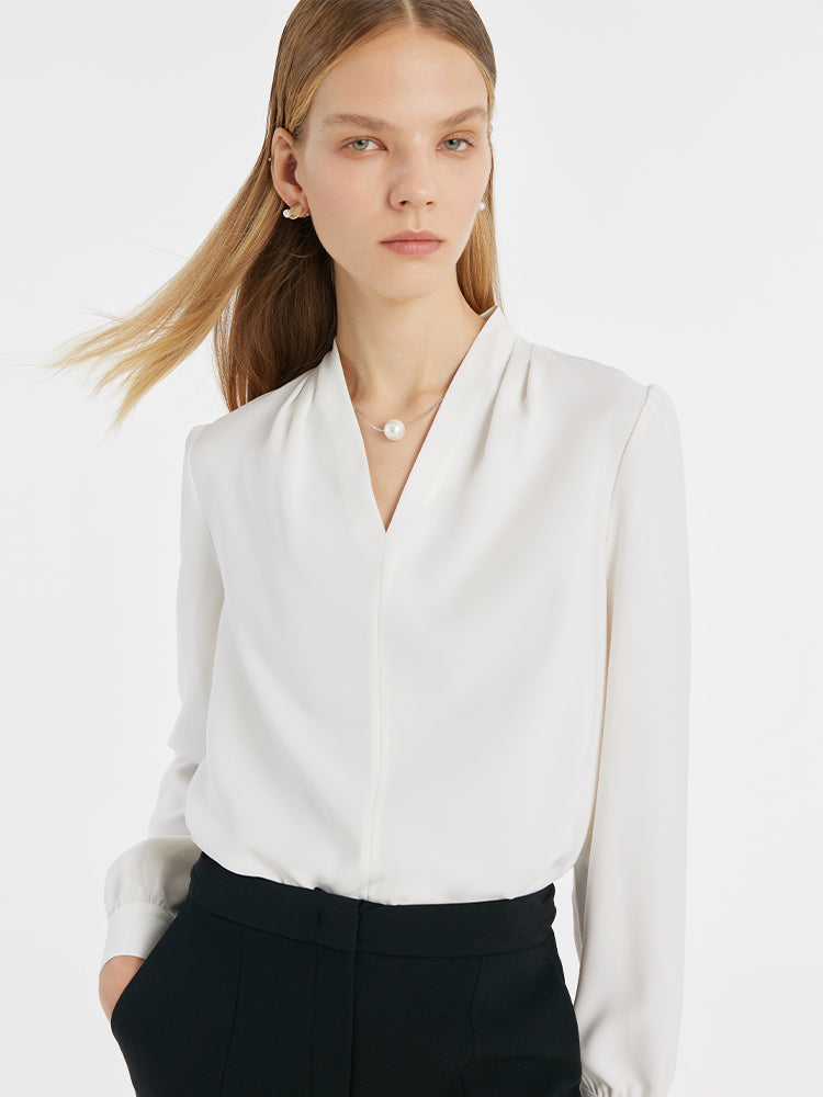 V-Neck Women Blouse With Pearl Chain GOELIA