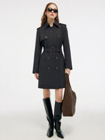 100% Worsted Wool Women Belted Trench Coat GOELIA