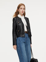 PU Leather Women Cropped Jacket GOELIA