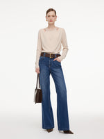 Tencel Wool Blend Beaded Neck Women Cut-Out Wrap Knit Top GOELIA