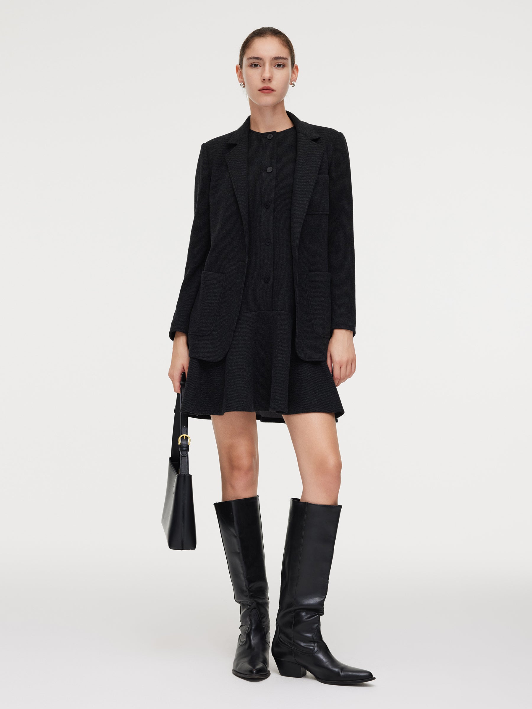 Knit Blazer And Sleeveless Mini Dress Two-Piece Set GOELIA