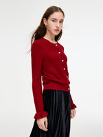 Tencel Wool Blend Ruffle Cuff Women Cardigan GOELIA