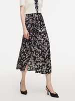 Floral Print Side Slit Twist Front Women H-Line Skirt GOELIA
