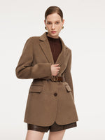 Cashmere Wool Blend Double-Faced Women Blazer With Leather Belt GOELIA
