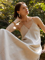 100% Linen Women Backless Strap Maxi Dress GOELIA