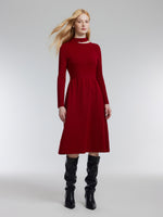 Lyocell Wool Blend Cut Out Women Knit Midi Dress With Belt GOELIA
