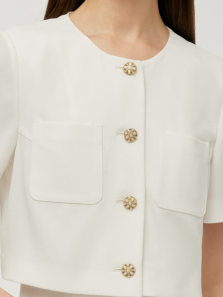 Triacetate Slim Midi Dress With Brooch