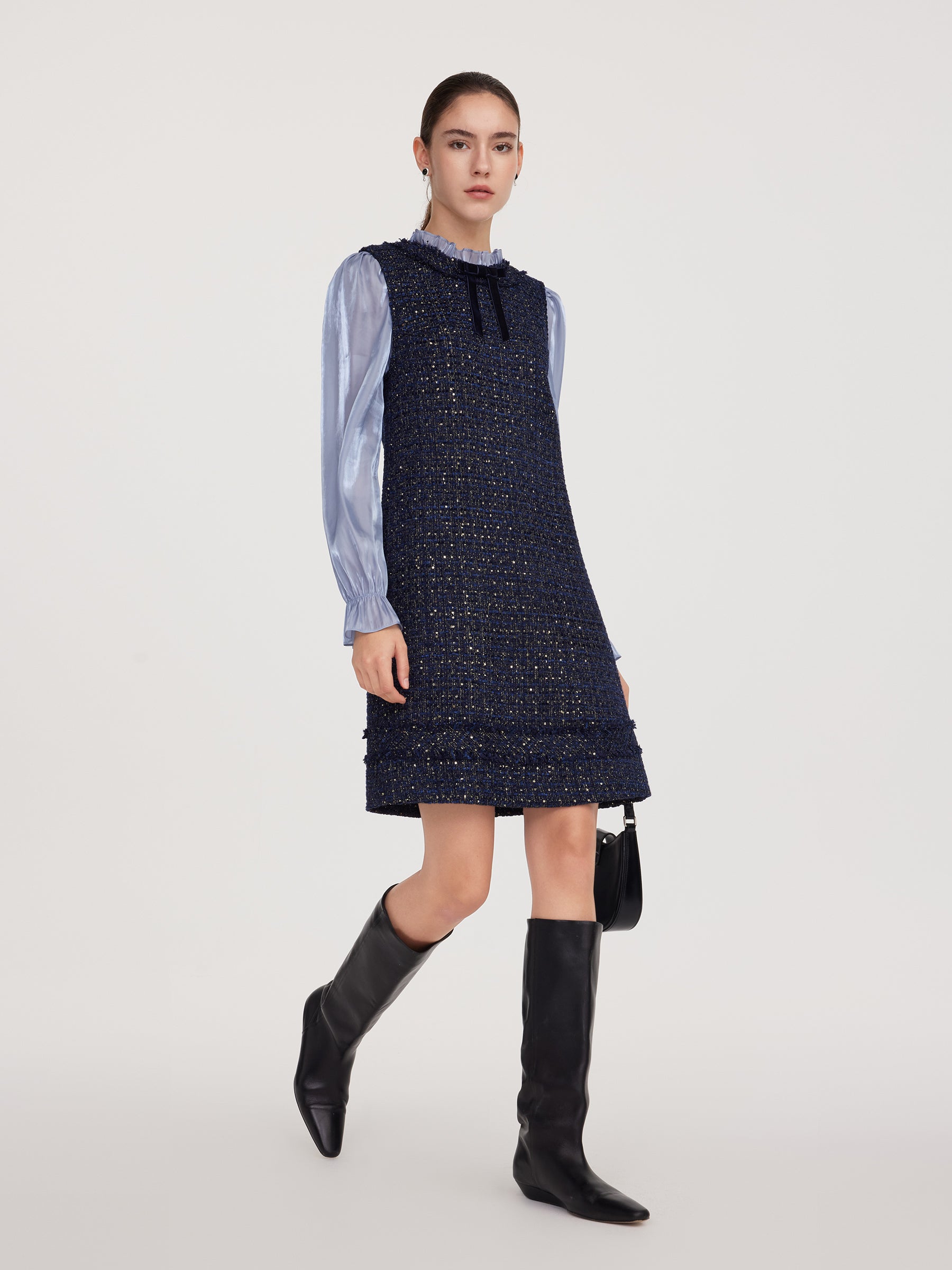 Tweed Faux Two-Piece Women Mini Dress GOELIA