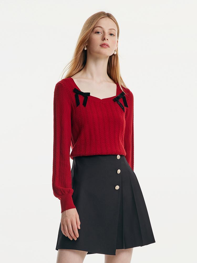 Tencel And Wool Sweater With Detachable Bowknots GOELIA