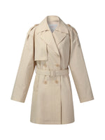 Cotton Blend H-Line Women Mid Length Belted Trench Coat GOELIA