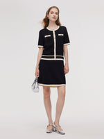 Lyocell Blend Contrast Trim Cardigan And Mini Skirt Two-Piece Set GOELIA