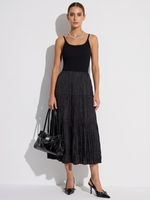 Lyocell Blend Patchwork Women Strap Pleated Maxi Dress GOELIA
