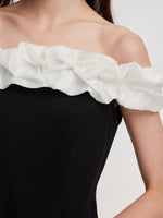 Color Block Ruffle Women Knit Mini Dress With Detachable Straps GOELIA