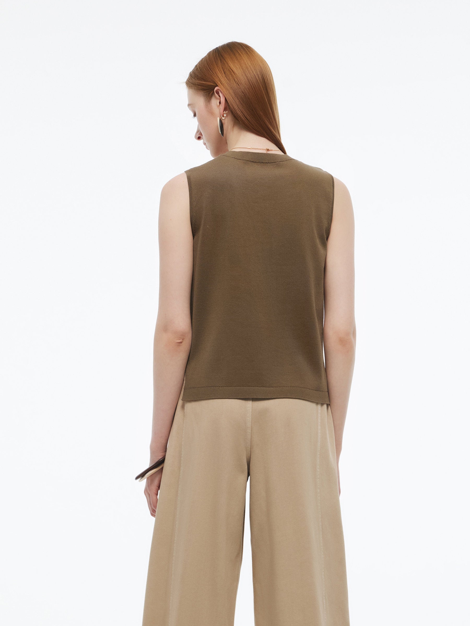 Tencel Blend Tie Front Women Knit Tank Top GOELIA