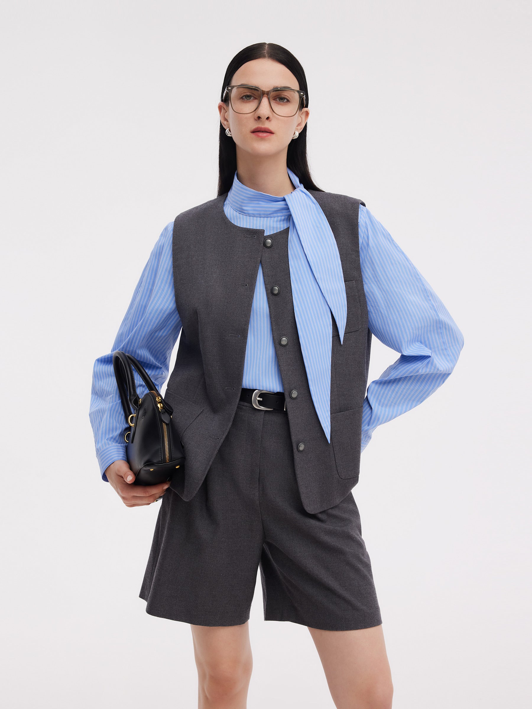Wool Blend Vest And Blouse Two-Piece Set GOELIA