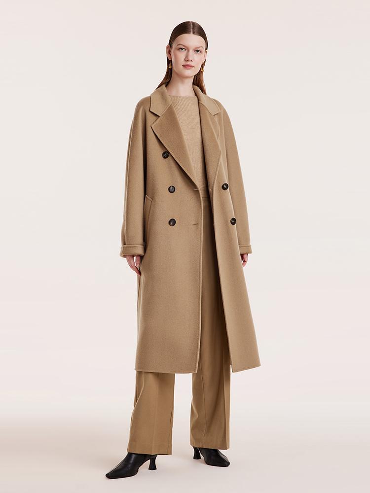 Pure Cashmere Double-Breasted Coat With Beret GOELIA