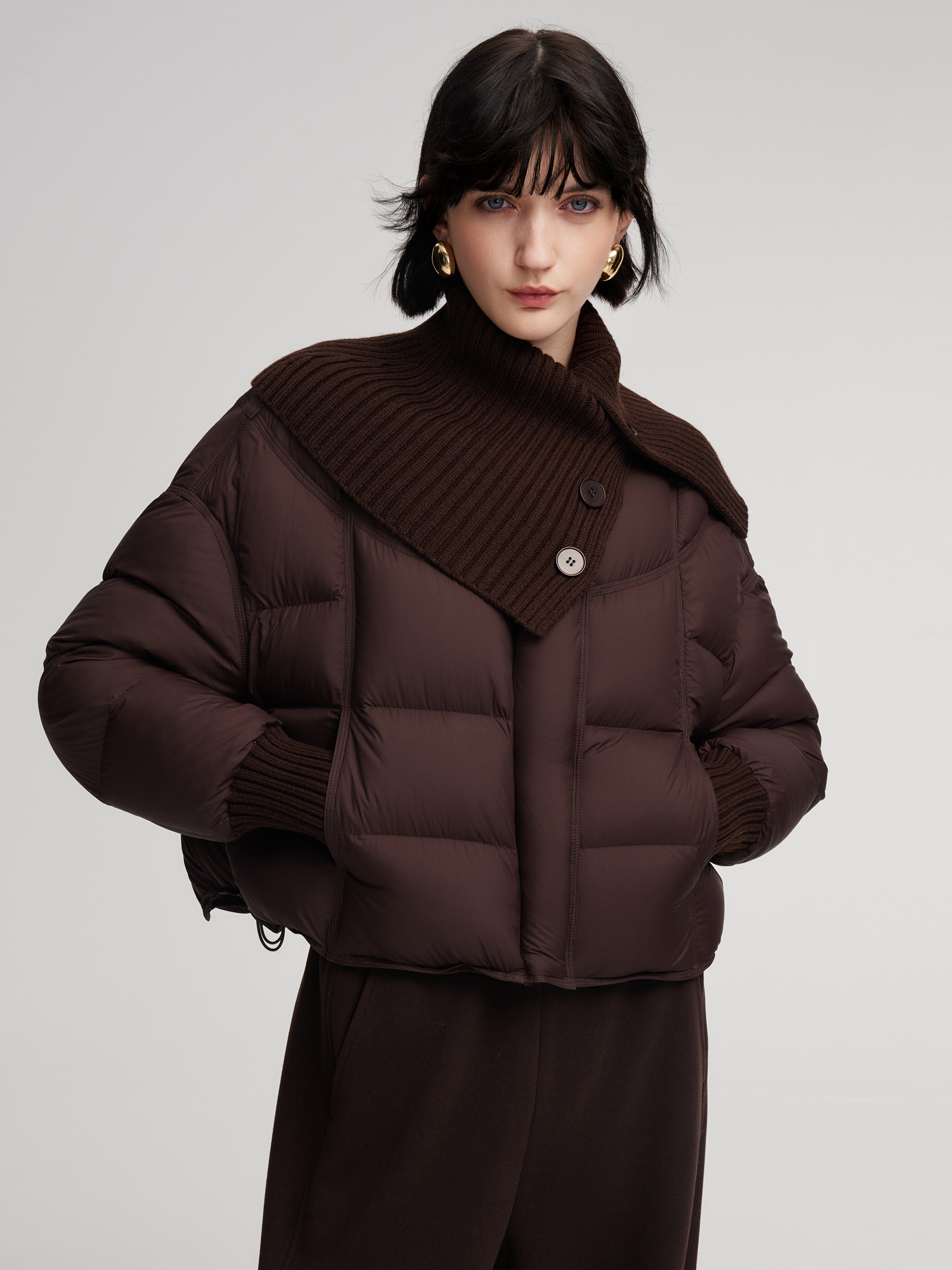 Cocoon Knitted Convertible Collar Goose Down Jacket GOELIA