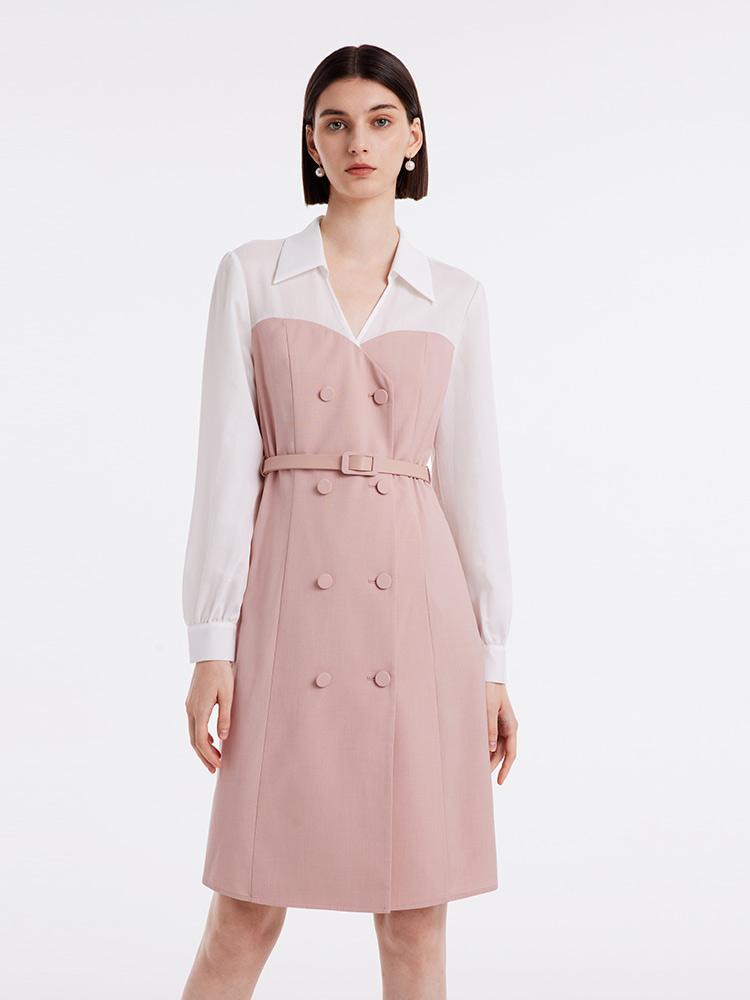 Pink Mesh Sleeve Patchwork Midi Dress GOELIA