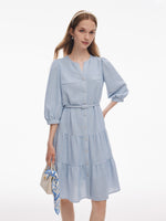 Acetate Blend Tweed Sequins Women Midi Dress With Belt GOELIA
