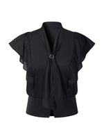 Lyocell Blend Ruffle Sleeve Women Blouse With Detachable Scarf Buckle GOELIA
