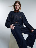 100% Cotton Denim Corduroy Collar Women Barn Jacket GOELIA