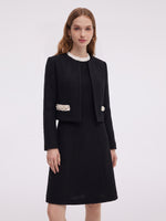 Cotton Blend Cropped Jacket And Ruffle Sleeveless Mini Dress Two-Piece Set GOELIA