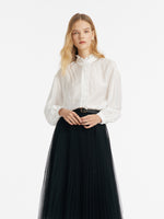Diacetate Ruffle Collar Women Shirt GOELIA