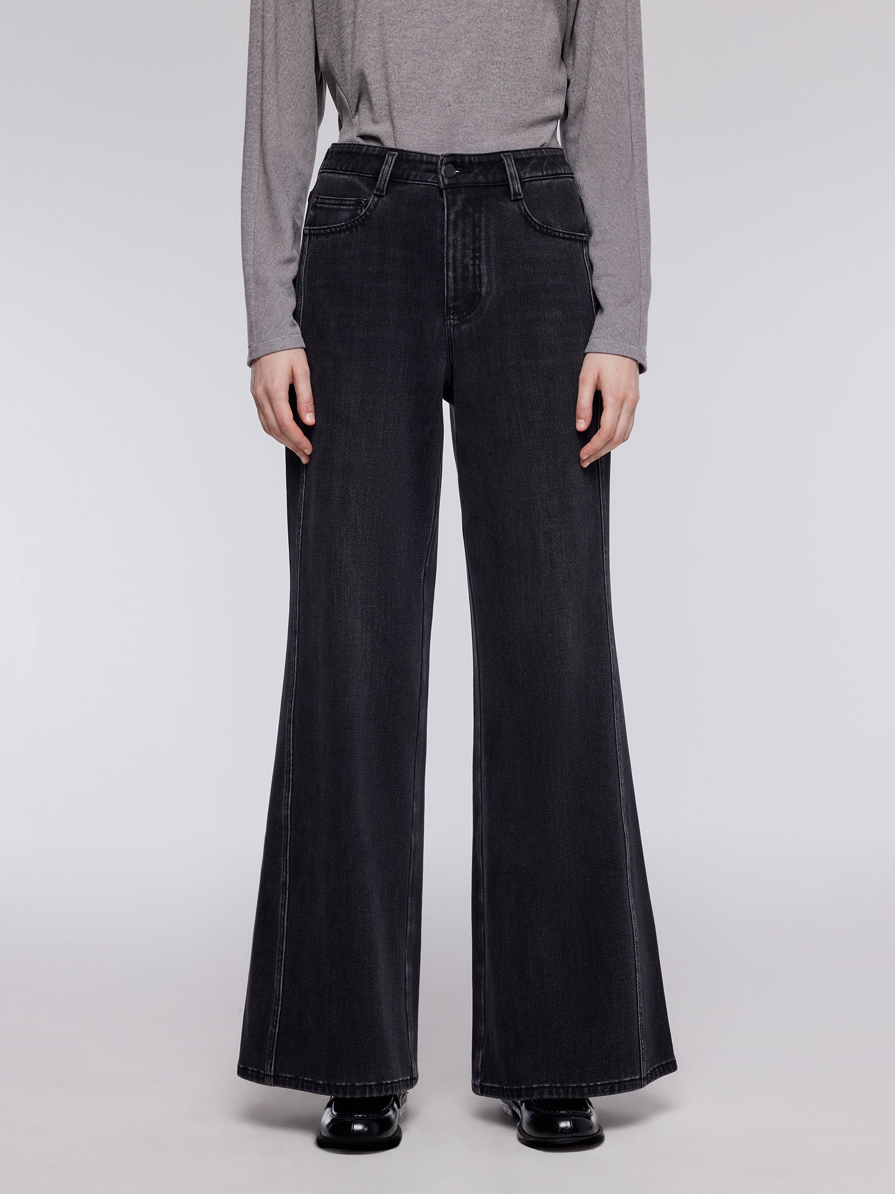 [Preview] Denim Fleece-Lined Women Straight Leg Flare Jeans GOELIA