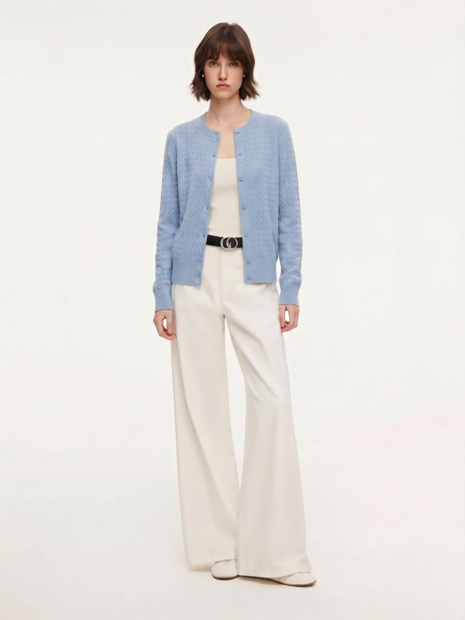 100% Cotton Cable Knit Women Cardigan GOELIA