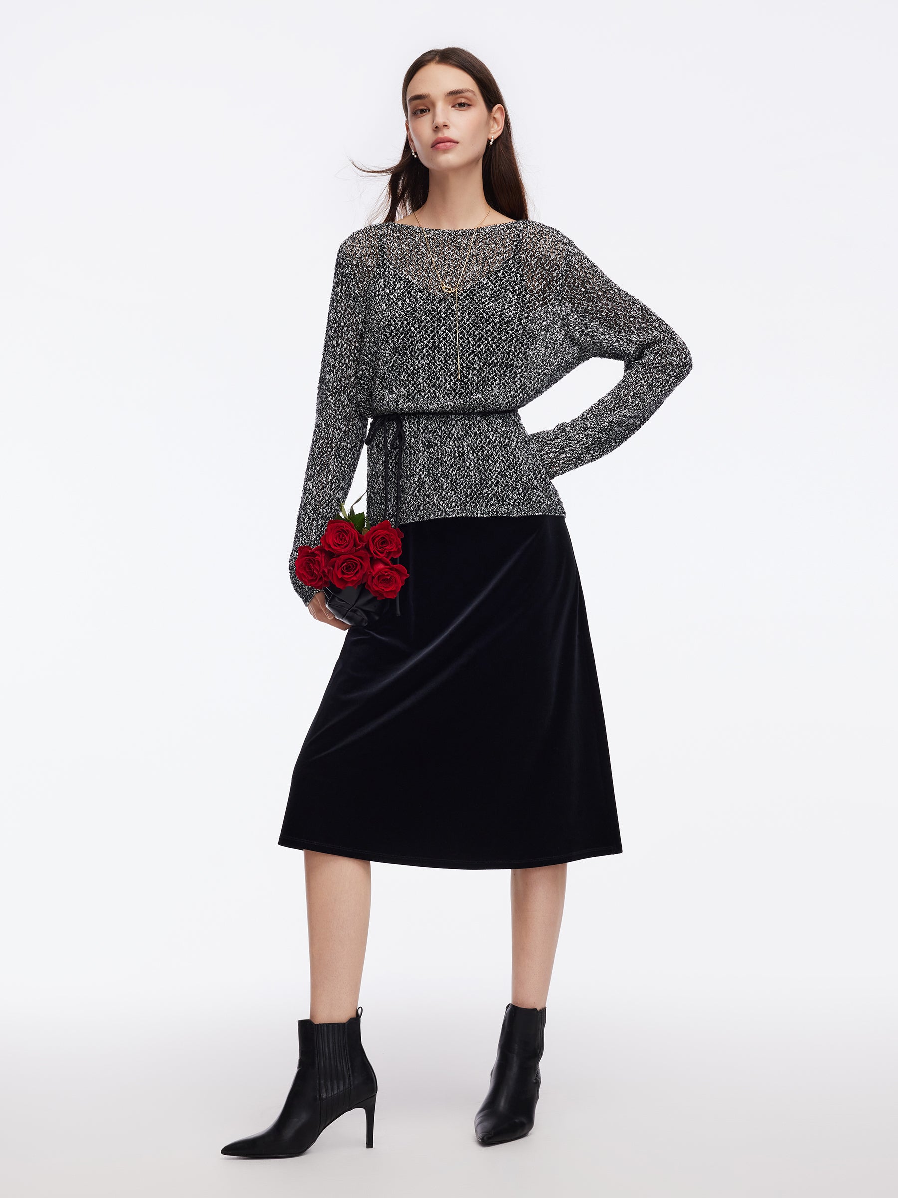 Cotton Blend Sweater And Strap Dress Two-Piece Set GOELIA